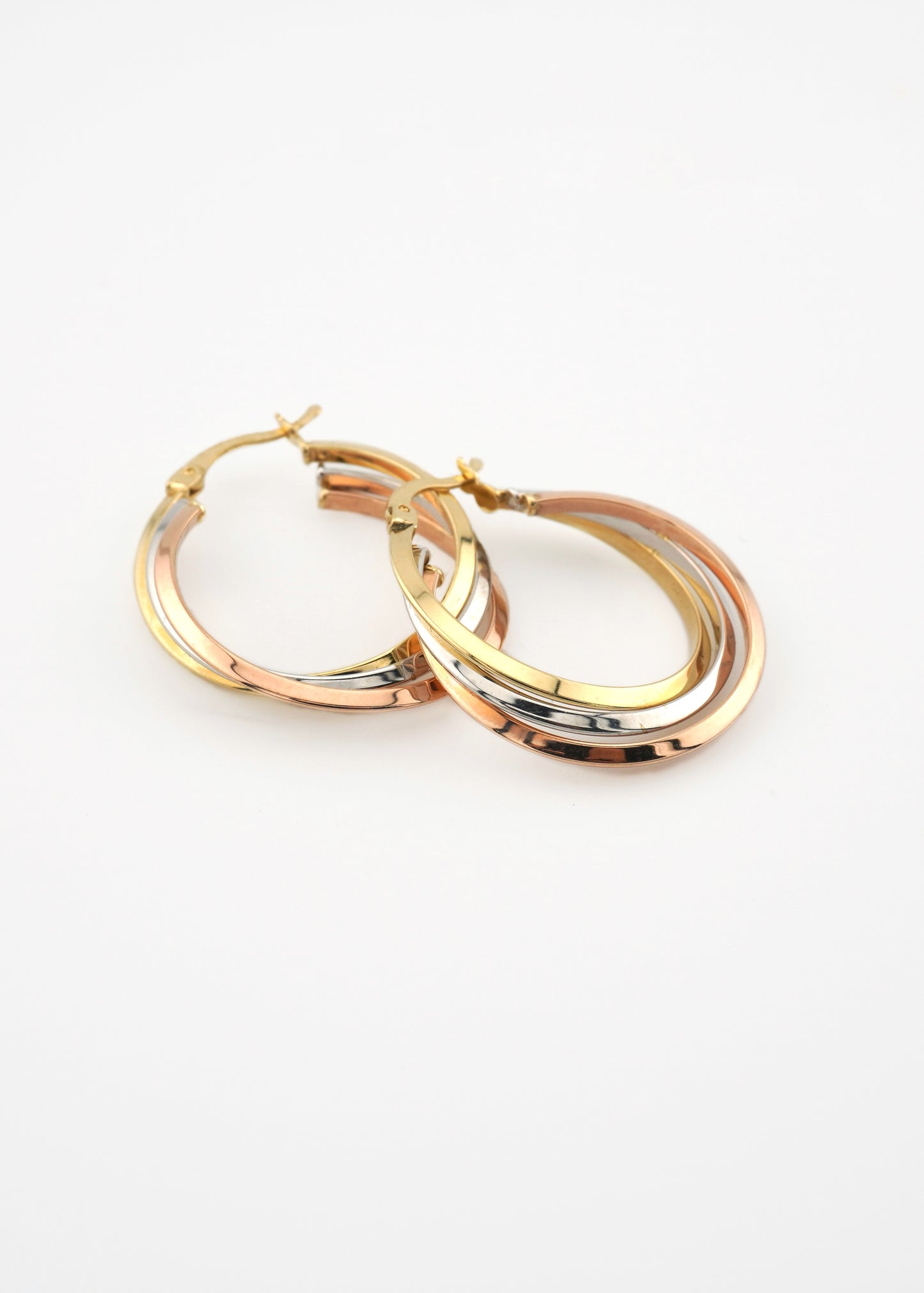 Tri-Color Gold Hoop Earrings